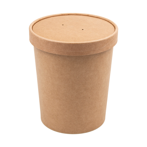 Tarrinas + Tapas 960 Ml - 32 Oz 330 + 18 Pe G/M2 Ø11,7/9X13,5 Cm Natural Kraft (250 Unid.)