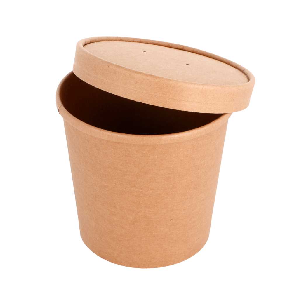 Tarrinas + Tapas 780 Ml - 26 Oz 330 + 18 Pe G/M2 Ø11,6/9,3X11 Cm Natural Kraft (250 Unid.)