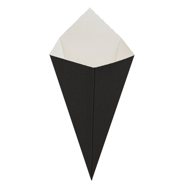 CUCURUCHOS FRITAS 'THEPACK' 250 G 230 G/M2 15,7x26,8 CM NEGRO CARTÓN ONDULADO NANO-MICRO (1200 UNID.)