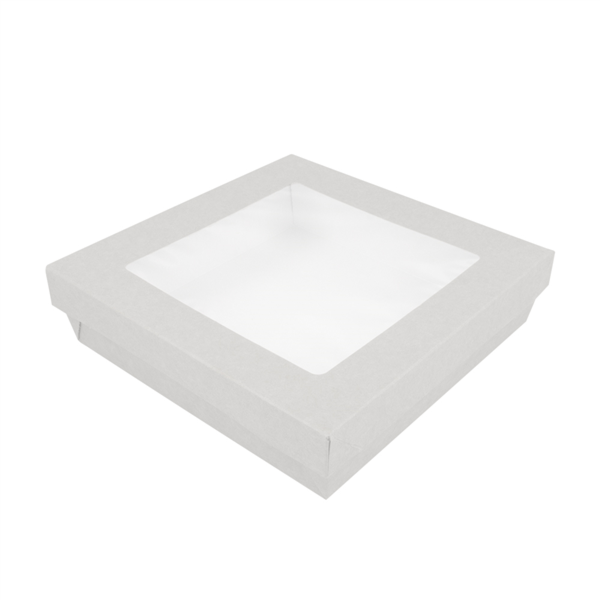 CAJITAS+TAPAS CON VENTANA 1000 ML 300 + 18 PE G/M2 18,5x18,5x4 CM BLANCO CARTONCILLO (200 UNID.)