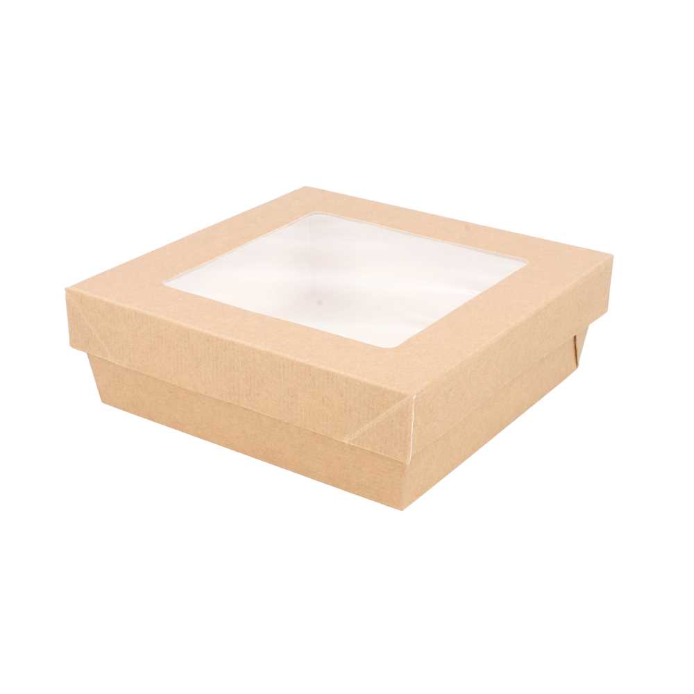 CAJITAS+TAPAS CON VENTANA 'THEPACK' 750 ML 220 G/M2 +12PP +OPP 14x14x5 CM NATURAL CARTÓN ONDULADO NANO-MICRO (250 UNID.)