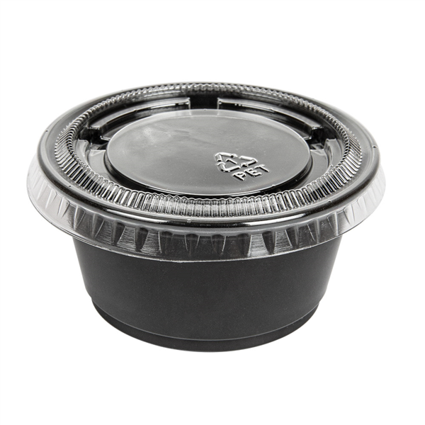 50 TARRINAS PEQUEÑAS + 50 TAPAS 60 ML Ø6,2x3,2 CM NEGRO PP (24 UNID.)