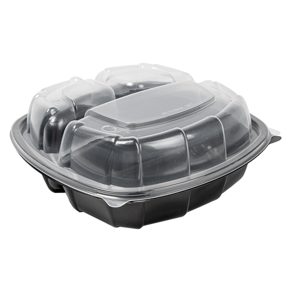Recipientes Con Tapa Bisagra 3 Compartimentos Microondables 1130 Ml 22,9X23,3X8,2 Cm Negro Pp (100 Unid.)