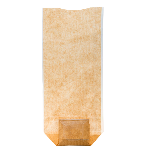 Sachets Con Base Y Ventana Pp 12X26 Cm Natural Kraft (100 Unid.)