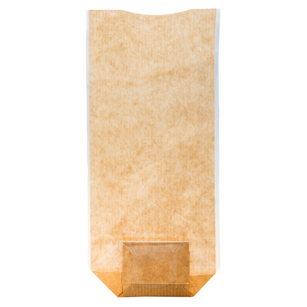 SACHETS CON BASE Y VENTANA PP 14x30,5 CM NATURAL KRAFT (100 UNID.)