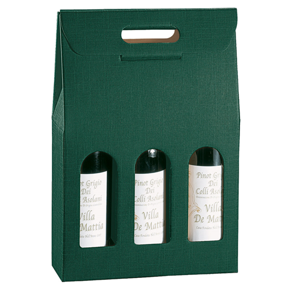 30 U. CAJAS 3 BOTELLAS 27x9x38,5 CM VERDE CARTÓN (1 UNID.)