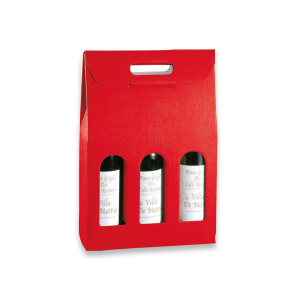 30 U. CAJAS 3 BOTELLAS 27x9x38,5 CM ROJO CARTÓN (1 UNID.)