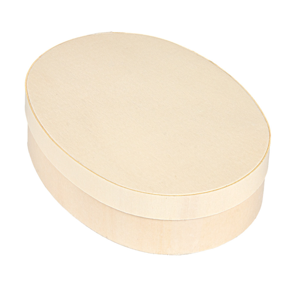 MINI CAJA OVAL CON TAPA 19,5x14,5x5 CM NATURAL MADERA (20 UNID.)