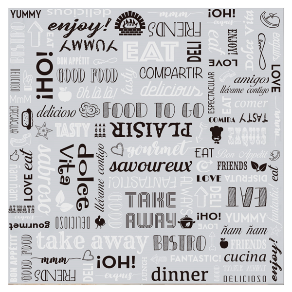 PAPEL ANTIGRASAS BASKET 'PAROLE' 35+20 G/M2 31x31 CM PLATEADO PERGAMINO + ALUMINIO (1000 UNID.)