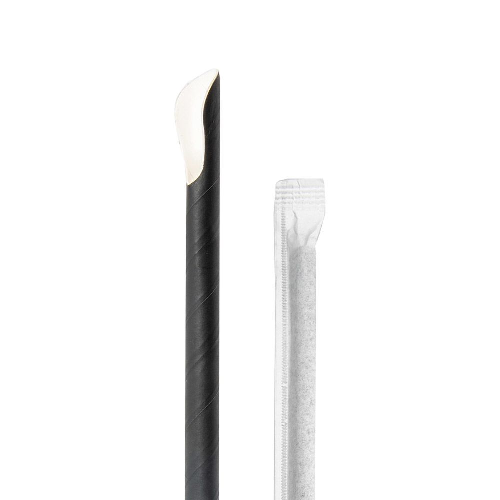 Pajitas Con Cuchara Enfundadas 'Paper' Ø0,8X21 Cm Negro Papel (1000 Unid.)