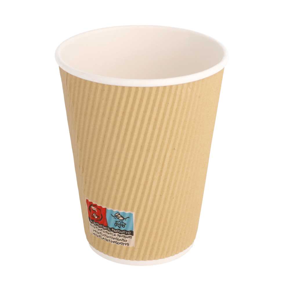 Vasos Bebidas Calientes Doble Pared, Ondulado 360 Ml 300 + 250 + 18 Pe G/M2 Ø9/6X11 Cm Marrón Cartoncillo (1000 Unid.)