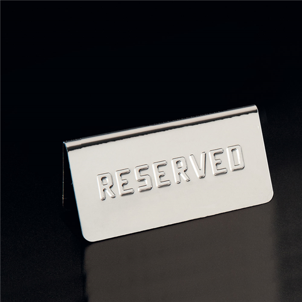 PLACA PARA MESA "RESERVED" 12x5,4x5,9 CM PLATEADO INOX (1 UNID.)