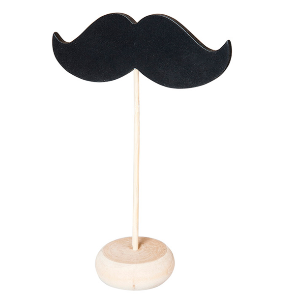 3 U. MINI PIZARRAS FORMA BIGOTE + PEDESTAL 11,4x4,5x10 CM NEGRO MADERA (12 UNID.)
