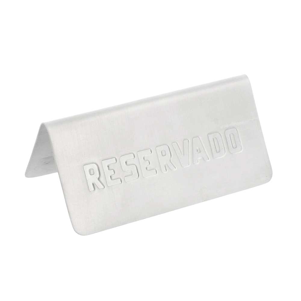 PLACA PARA MESA "RESERVADO" 12x5,4x5,9 CM PLATEADO INOX (1 UNID.)