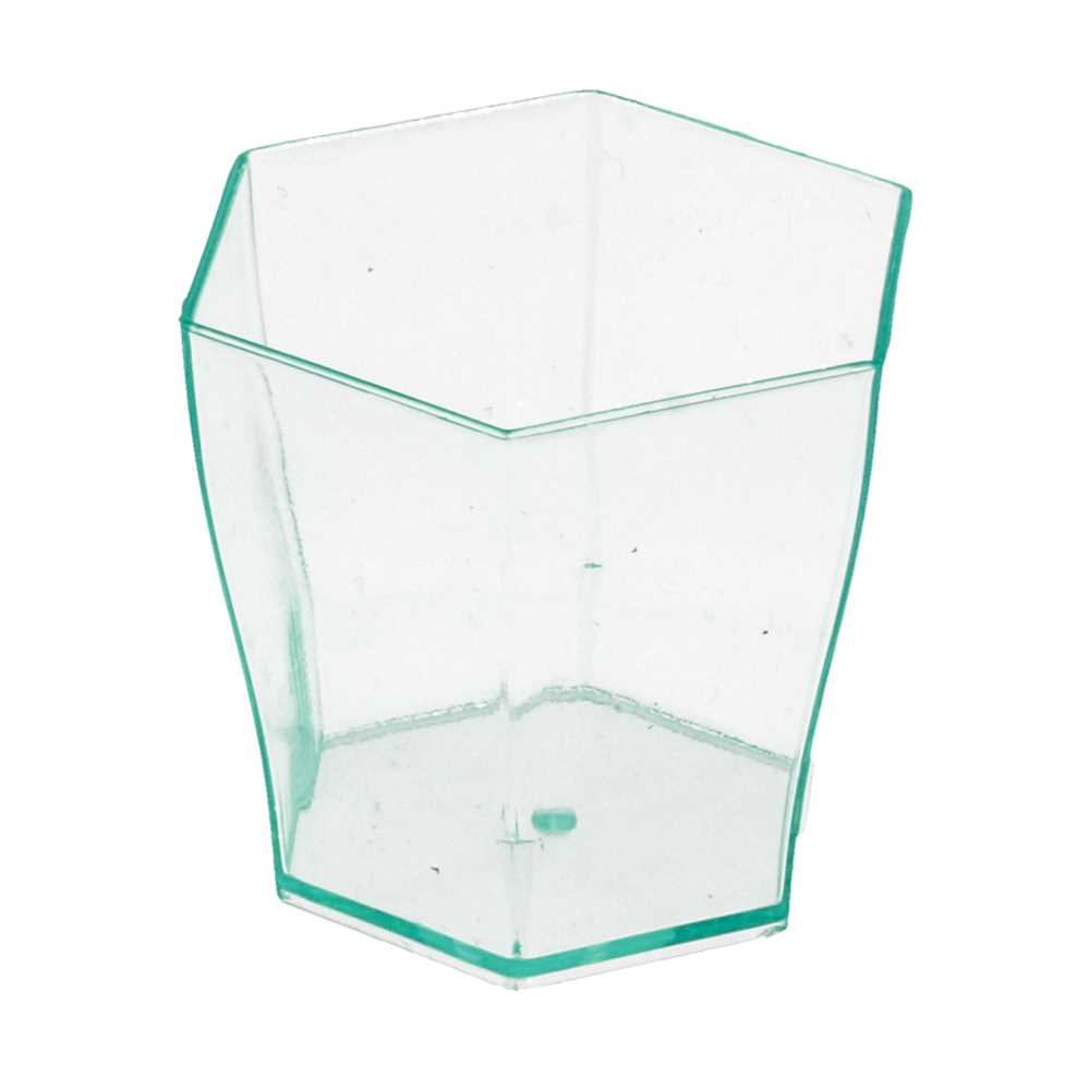 MINI RECIPIENTES REUTILIZABLES HEXAGONALES 60 ML 4,7x4,6 CM VERDE AGUA PS (864 UNID.)