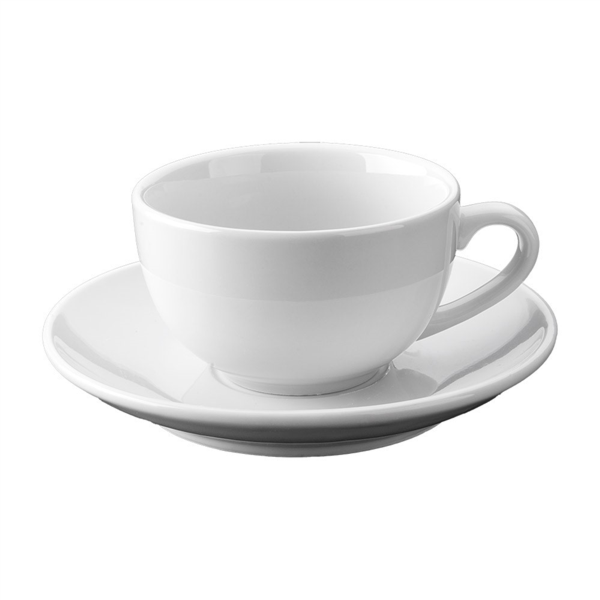 TAZAS CAFÉ CON LECHE + PLATILLOS 250 ML Ø8,5x7 CM BLANCO PORCELANA (24 UNID.)