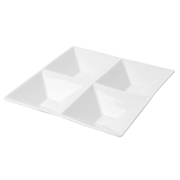 Platos Cuadrados 4 Compartimentos 24X24 Cm Blanco Porcelana (12 Unid.)