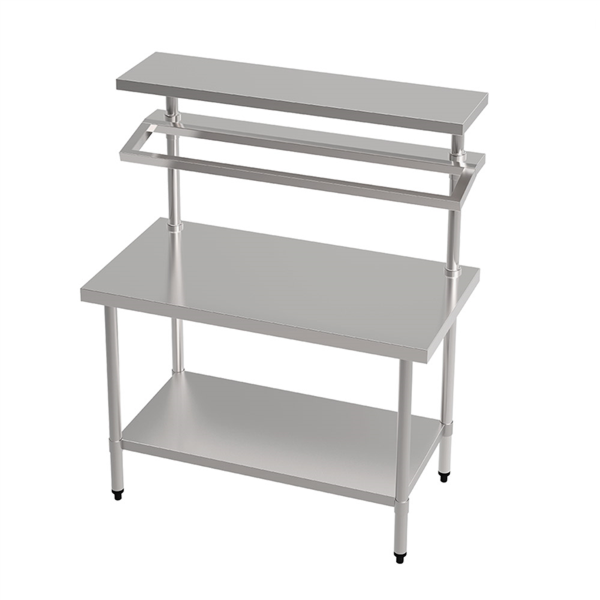MESA DE PREPARACIÓN 2 NIVELES + 2 ESTANTES 120x70x150 CM PLATEADO ACERO (1 UNID.)