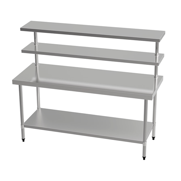 MESA DE TRABAJO 2 NIVELES + 2 ESTANTES 180x70x150 CM PLATEADO ACERO (1 UNID.)