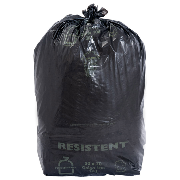 25 U. BOLSAS BASURA 30 L 27µ 50x70 CM NEGRO LDPE (20 UNID.)