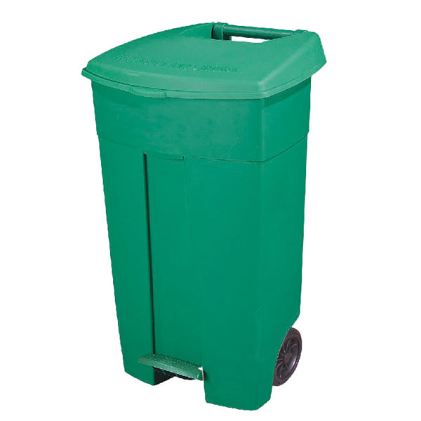 CONTENEDOR CON TAPA Y PEDAL, 2 RUEDAS 130 L 55x37x84 CM VERDE HDPE (1 UNID.)