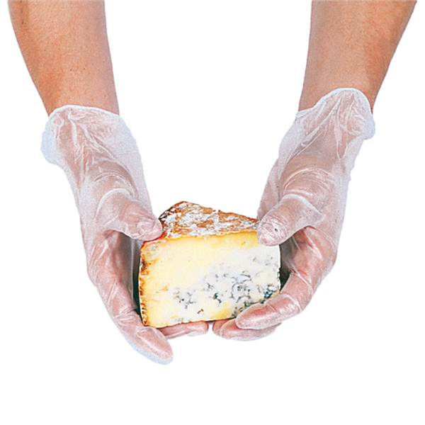 GUANTES CON TALCO SIZE: M TRANSLÚCIDO PVC (100 UNID.)