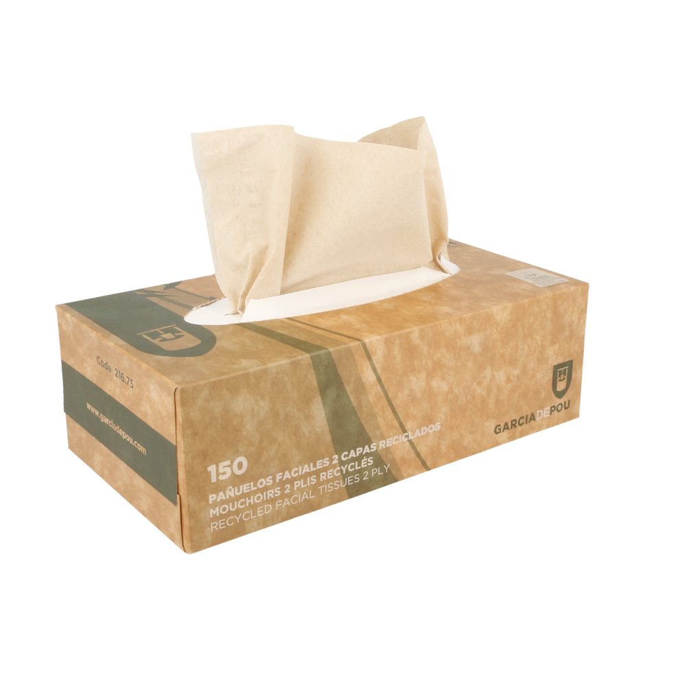 150 U. PAÑUELOS FACIALES 2 CAPAS 21x21 CM NATURAL TISSUE RECICLADO (1 UNID.)