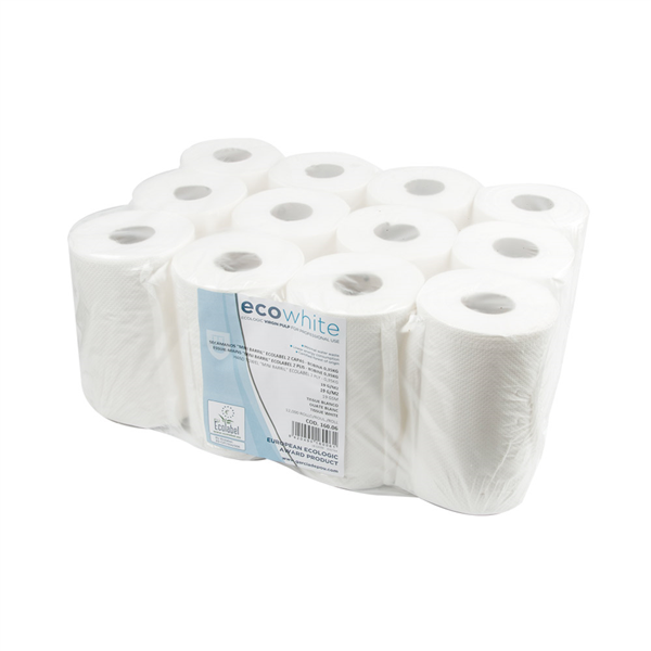 Secamanos "Mini Barril" Ecolabel 2 Capas - Bobina 0,35Kg 19 G/M2 Ø 13,2X20 Cm Blanco Tissue (12 Unid.)