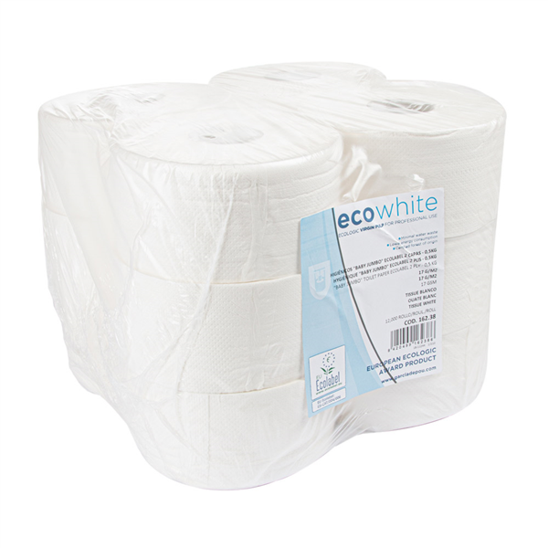 Higiénicos "Baby Jumbo" Ecolabel 2 Capas - 0,5Kg 17 G/M2 Ø19,5X9,5 Cm Blanco Tissue (12 Unid.)