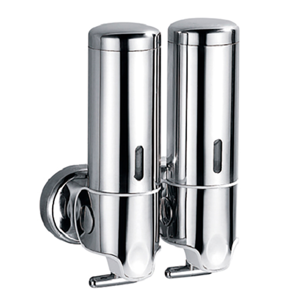 DISPENSADOR LUJO GEL & CHAMPÚ 2x300 ML 13x6,5x20 CM PLATEADO INOX (1 UNID.)