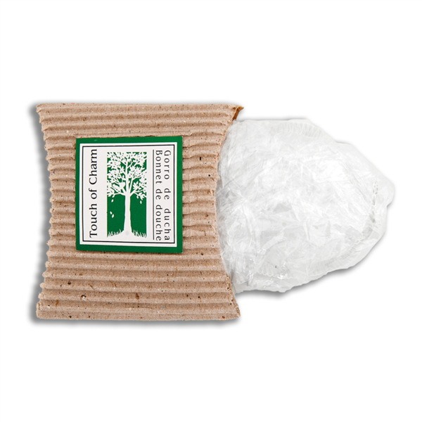 GORROS DUCHA, ENVASE RECICLADO 8x7,5x2,5 CM TRANSPARENTE PE (100 UNID.)