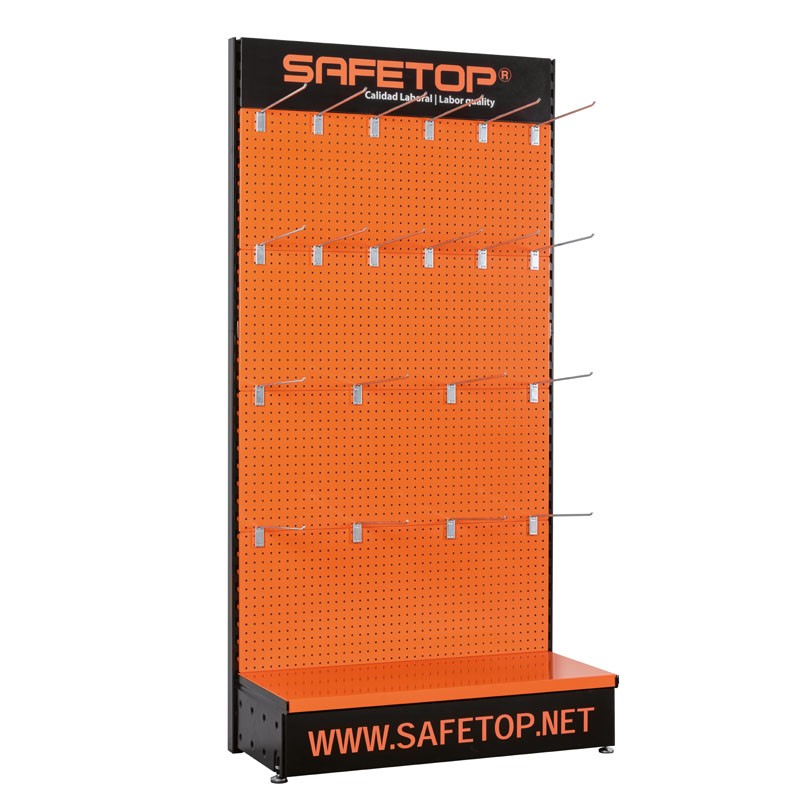 EXPOSITOR DE CHAPA, 100x200 cm con bandeja y ganchos