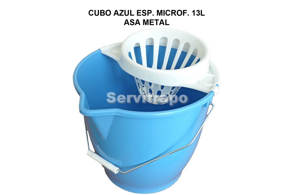 Cubo 13l Redondo Azul con Escurridor Blanco,asa Metal