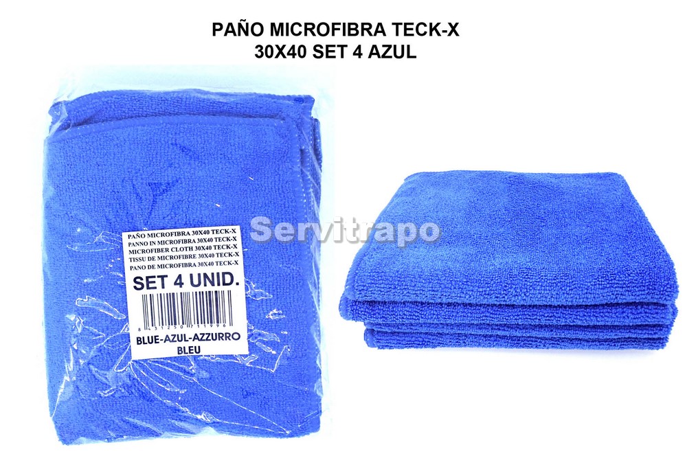 Paño Microfibra Multiusos Teck-X Pack 4 Azul 300gr (Terry)