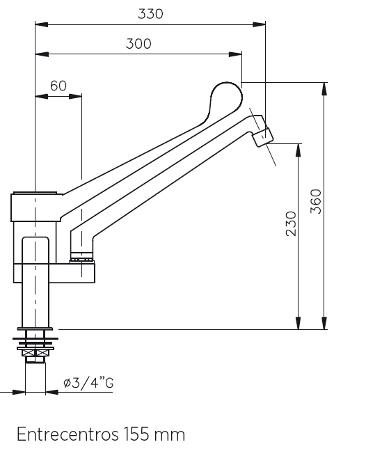 Grifo industrial GM2D E Grifo monomando de 2 aguas de superficie mm