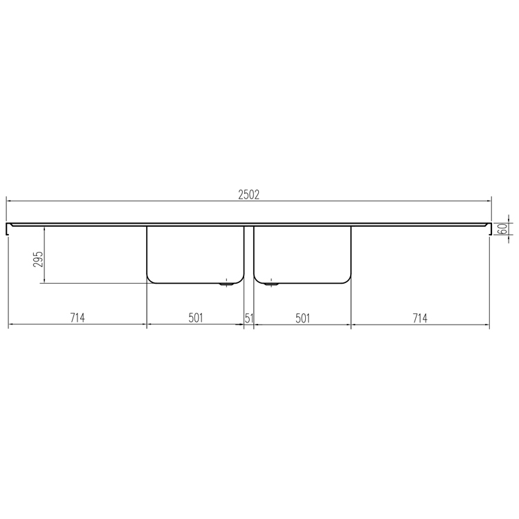 Fregadero soldada inox FI-257/22 (mm) 2500 x 700