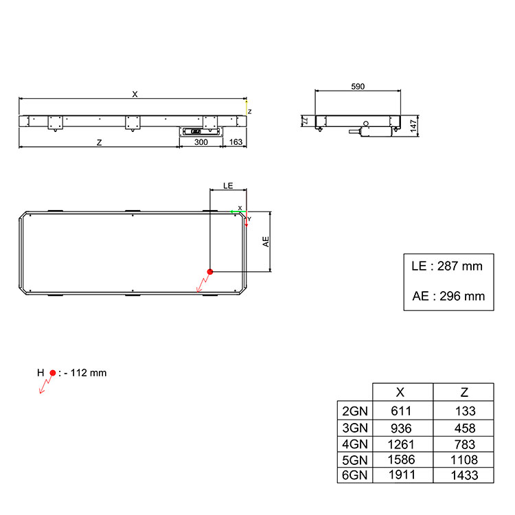 Placa caliente bajo encimera 611 mm - 2 x GN1/1