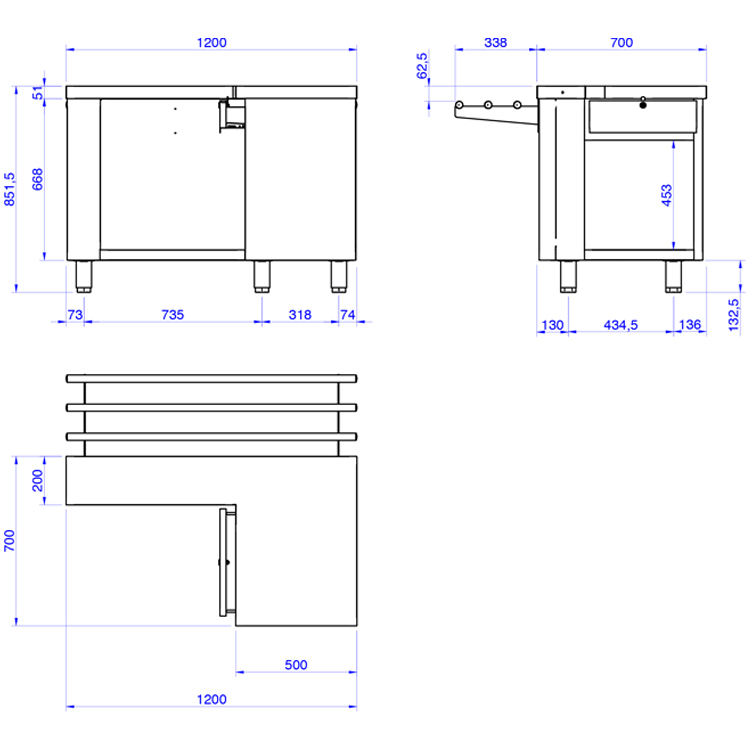 Mueble para caja izquierda en línea de autoservicio