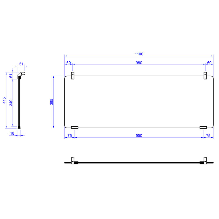 Cristal protector vertical recto 1100 mm para pantallas