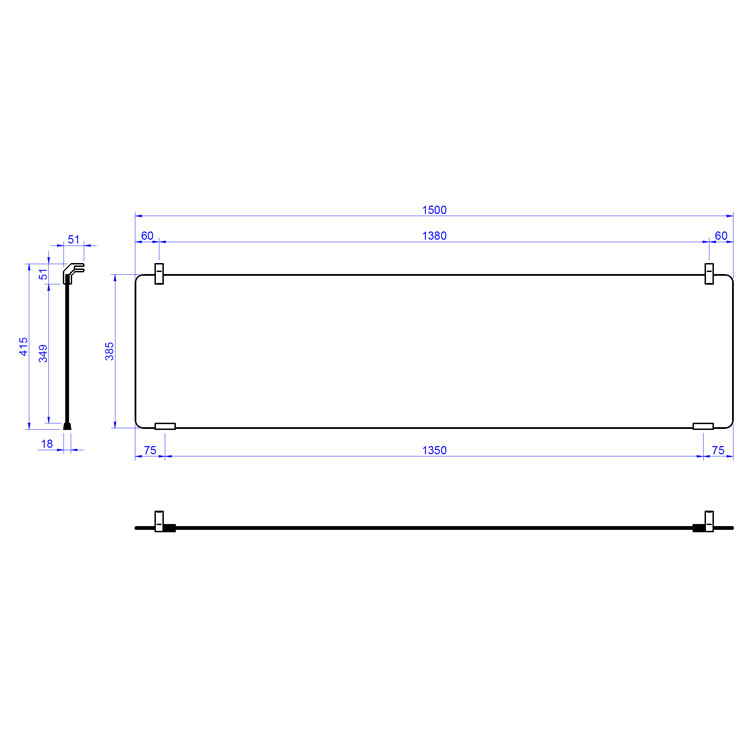 Cristal protector vertical recto 1500 mm para pantallas