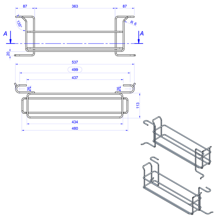 Soporte para 4 cestillos de cubiertos para carro de servicio inox