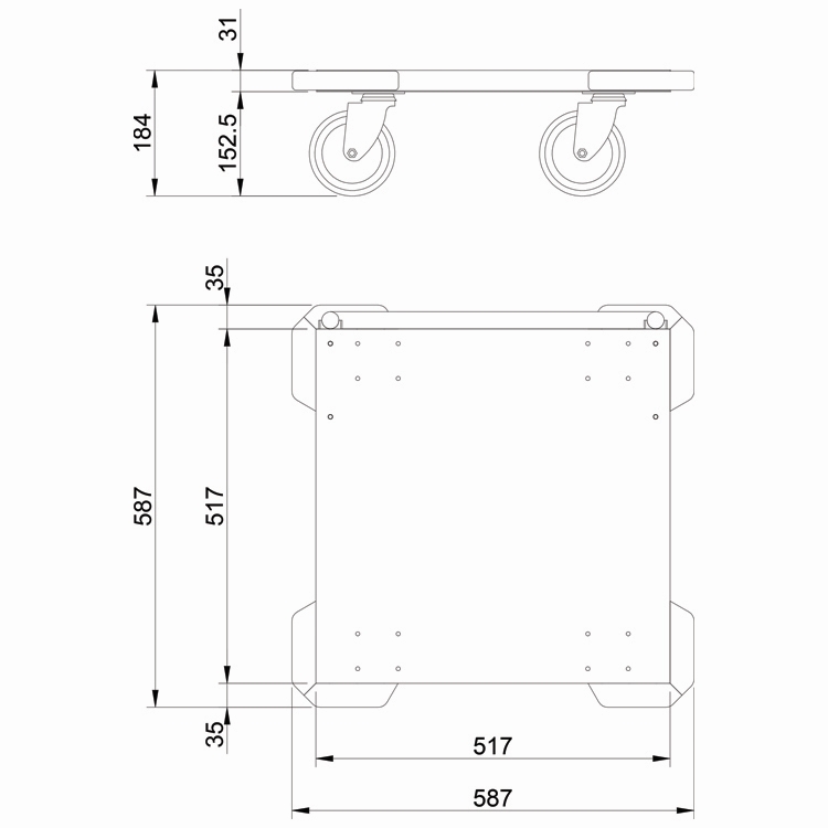 Base carro para cestas de vajilla sin asa en acero inoxidable