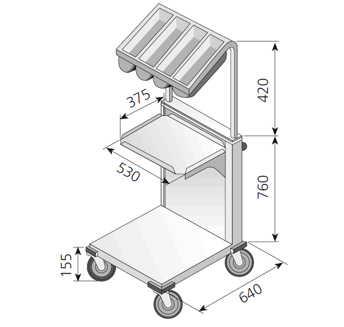 Carro inox CNB-C UtilizaciónBandejas + cubertero