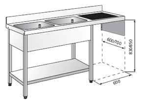Fregadero soldada inox BF-187-L (mm) 1800 x 700