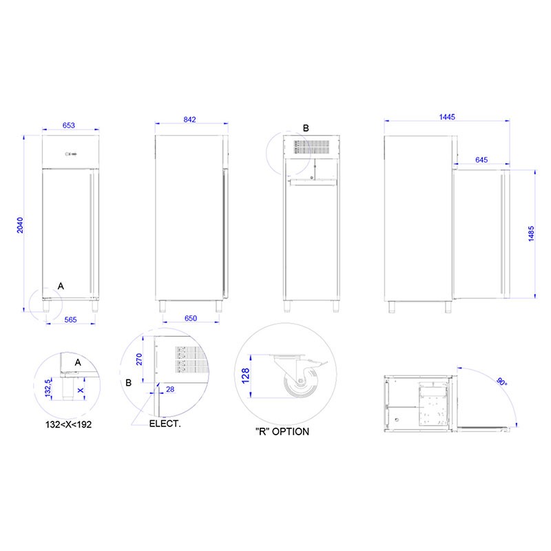 Armario refrigerado Gastronorm con guías embutidas Serie GN 2/1 puerta de cristal de -2 a +8 ºC APG-711 HC PC
