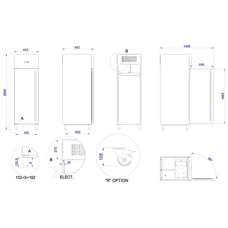 Armario refrigerado Gastronorm con guías embutidas Serie GN 2/1 de -2 a +8 ºC APG-712 HC