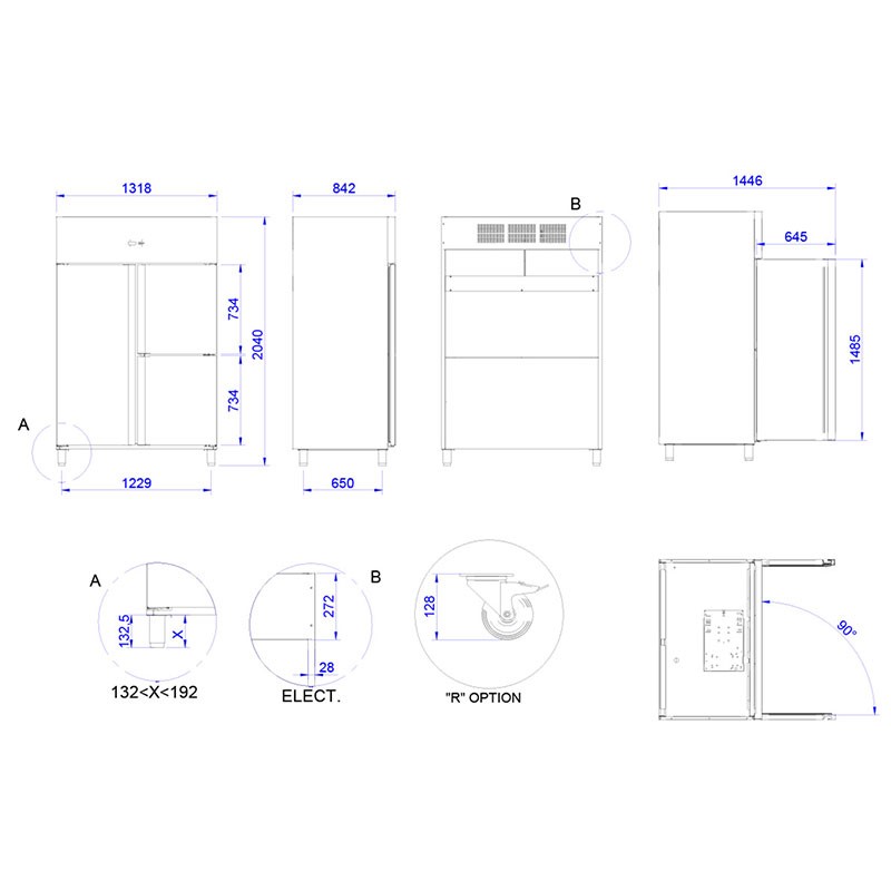 Armario refrigerado Gastronorm con guías embutidas Serie GN 2/1 puerta de cristal de -2 a +8 ºC APG-1402 HC PC