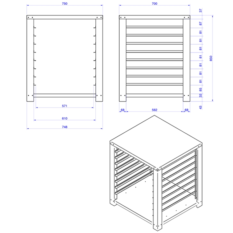Soporte para hornos panadería HP-364 y HP-464 PLUS con 8 bandejas