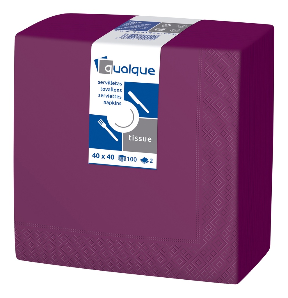SERVILLETA 40 X 40 1/4 2 CP BURDEOS
