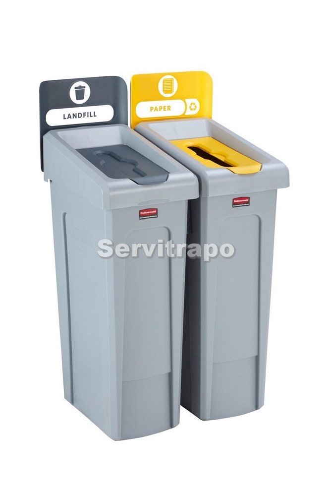 Kit de estación de reciclaje Slim Jim de 2 contenedores con tapa gris y de papel azul